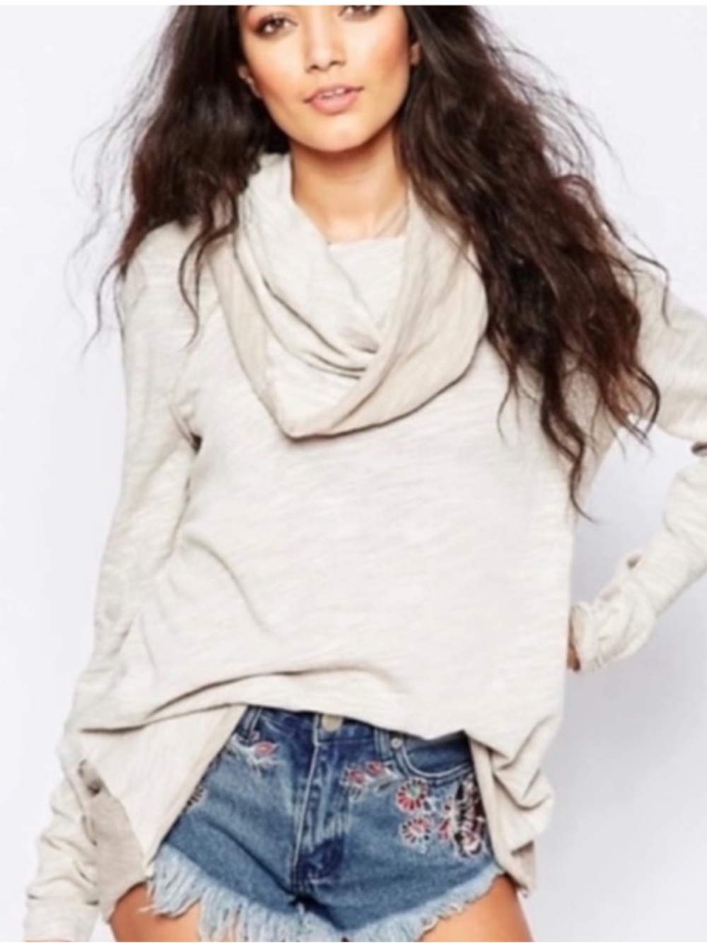 Free People Beach Cotton Cocoon Cowl Neck Long Sleeve Pullover Top Medium